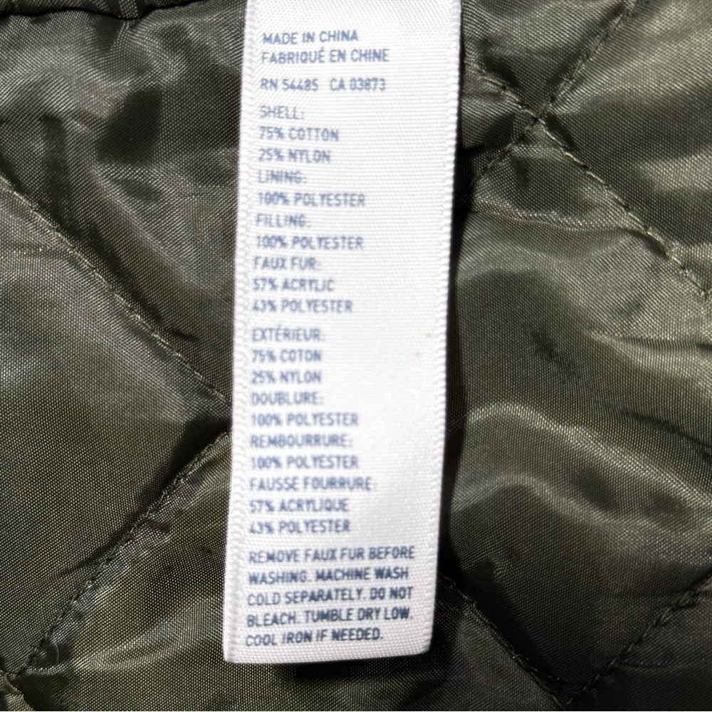 American Eagle Army Green Fur Trim Removable Hood Full Zip Jacket Coat Size XS - Picture 10 of 12